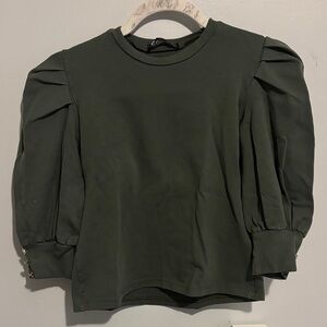 European Style Dark Green Puff Sleeve Blouse